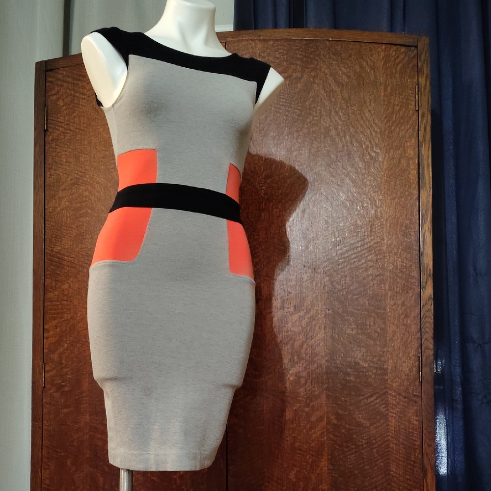French Connection Colorblock Sleeveless Dress - Gray and Orange - Size 0